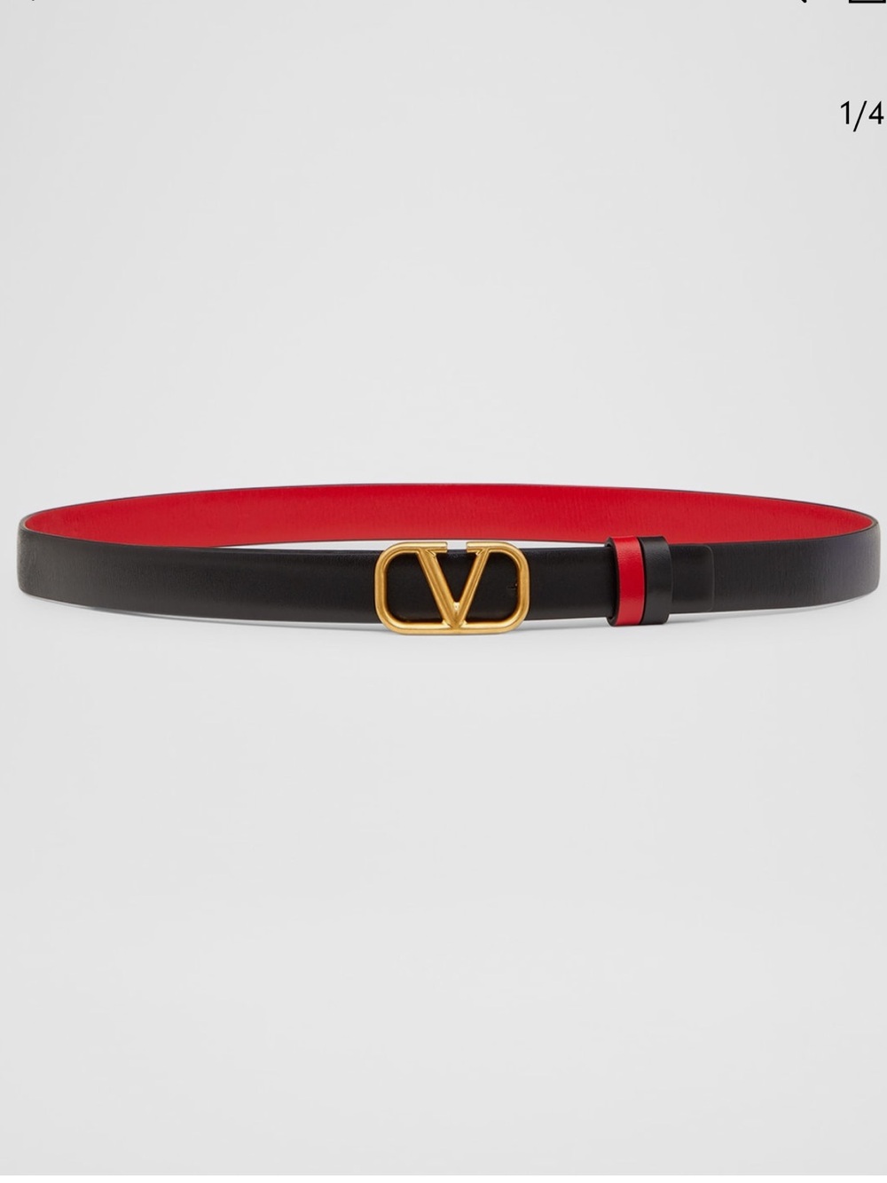 Valentino Garavani Black Leather Belt with Gold V Buckle